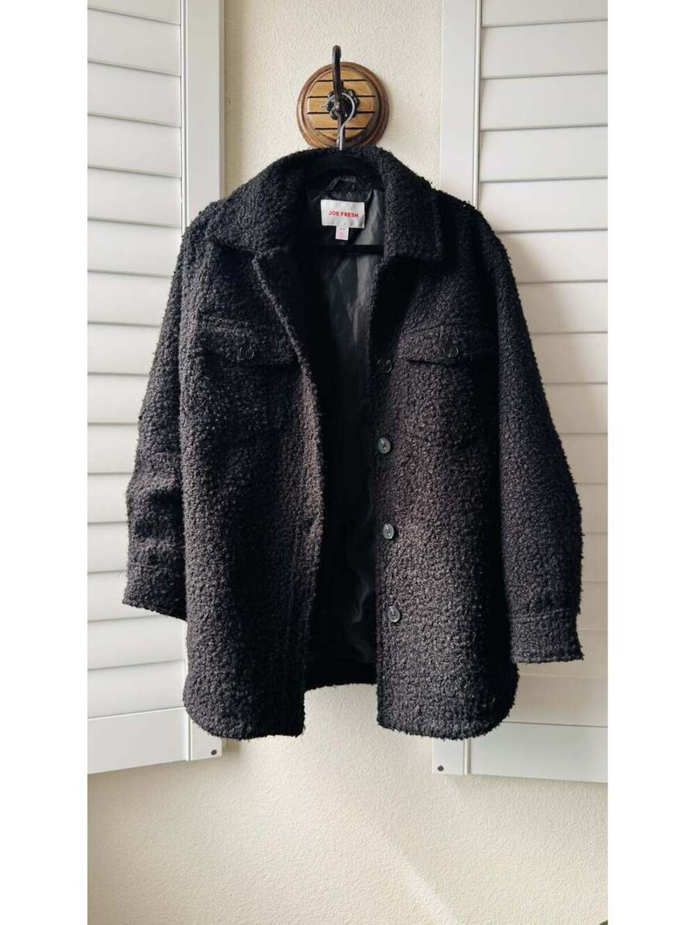 Joe Fresh Black Bouclé Fleece Shacket Size M